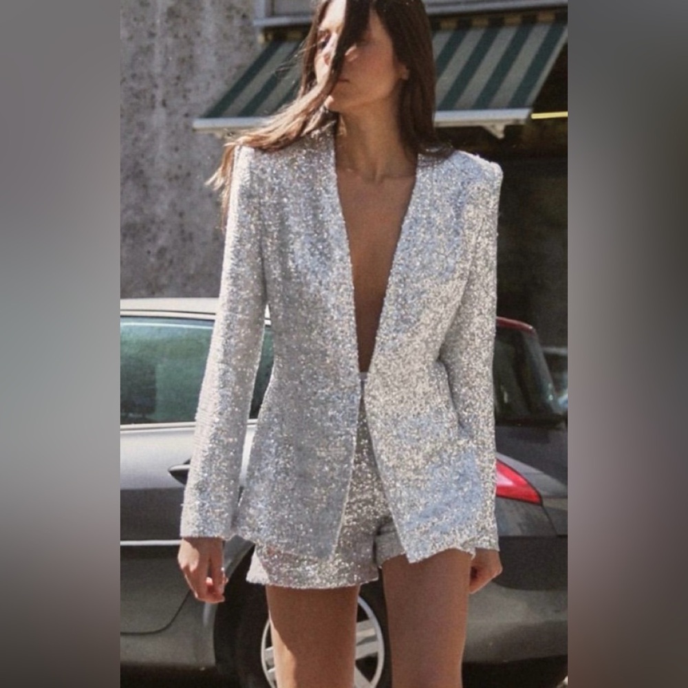 ZARA Set…Silver Sequin Blazer and Shorts Set
